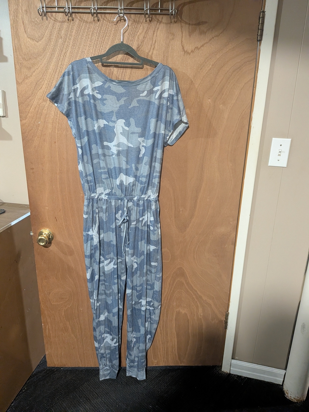Casual Blue Camo Drawstring Jumpsuit